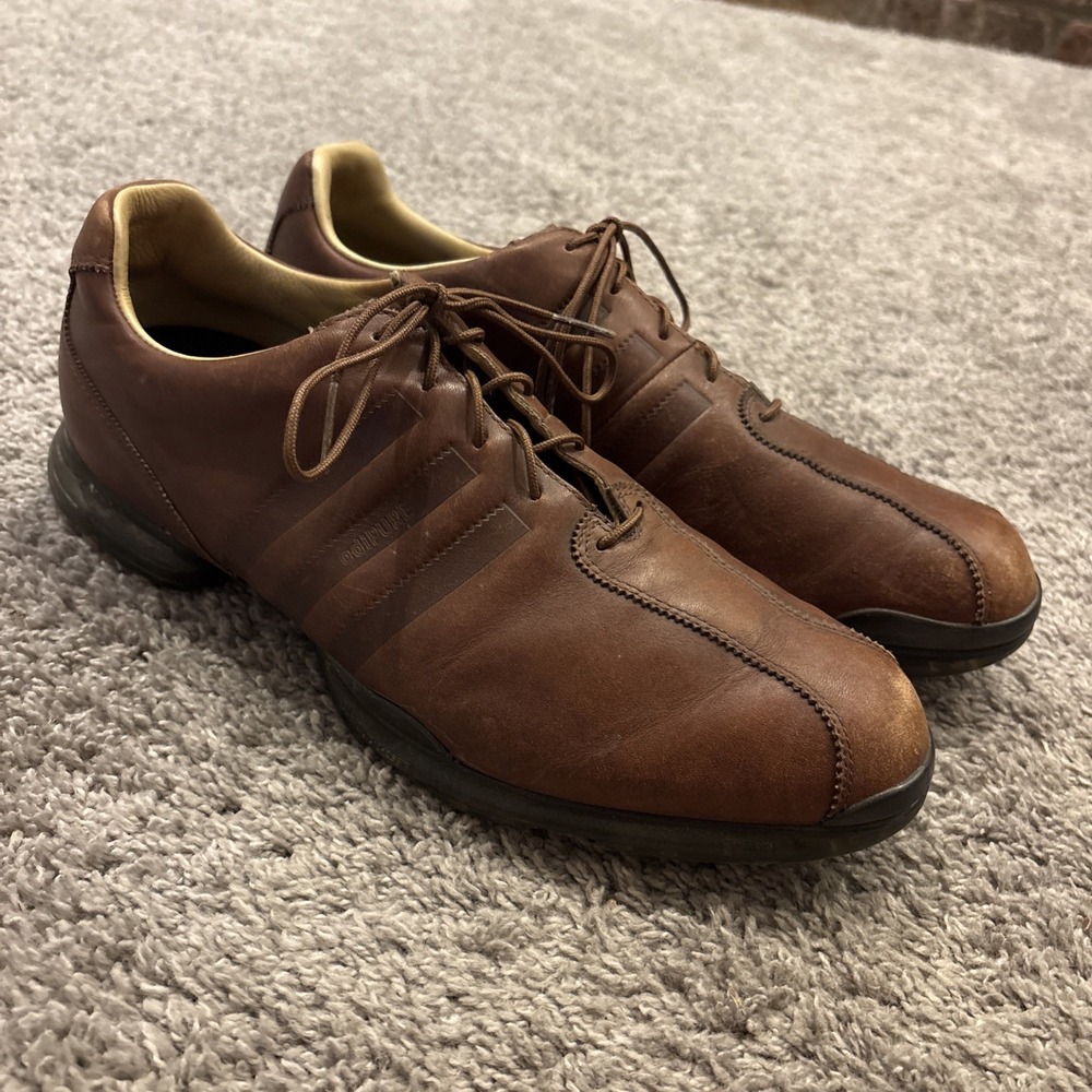 Adidas Golf Shoes Mens 12 Brown Leather Adipure Endless Traxion Spikes MSRP $250